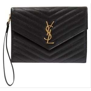 SAINT LAURENT monogram quilted leather envelope pouch wristlet clutch
